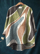 Women's Ripple Print Casual Cotton And Linen V-neck Shirt